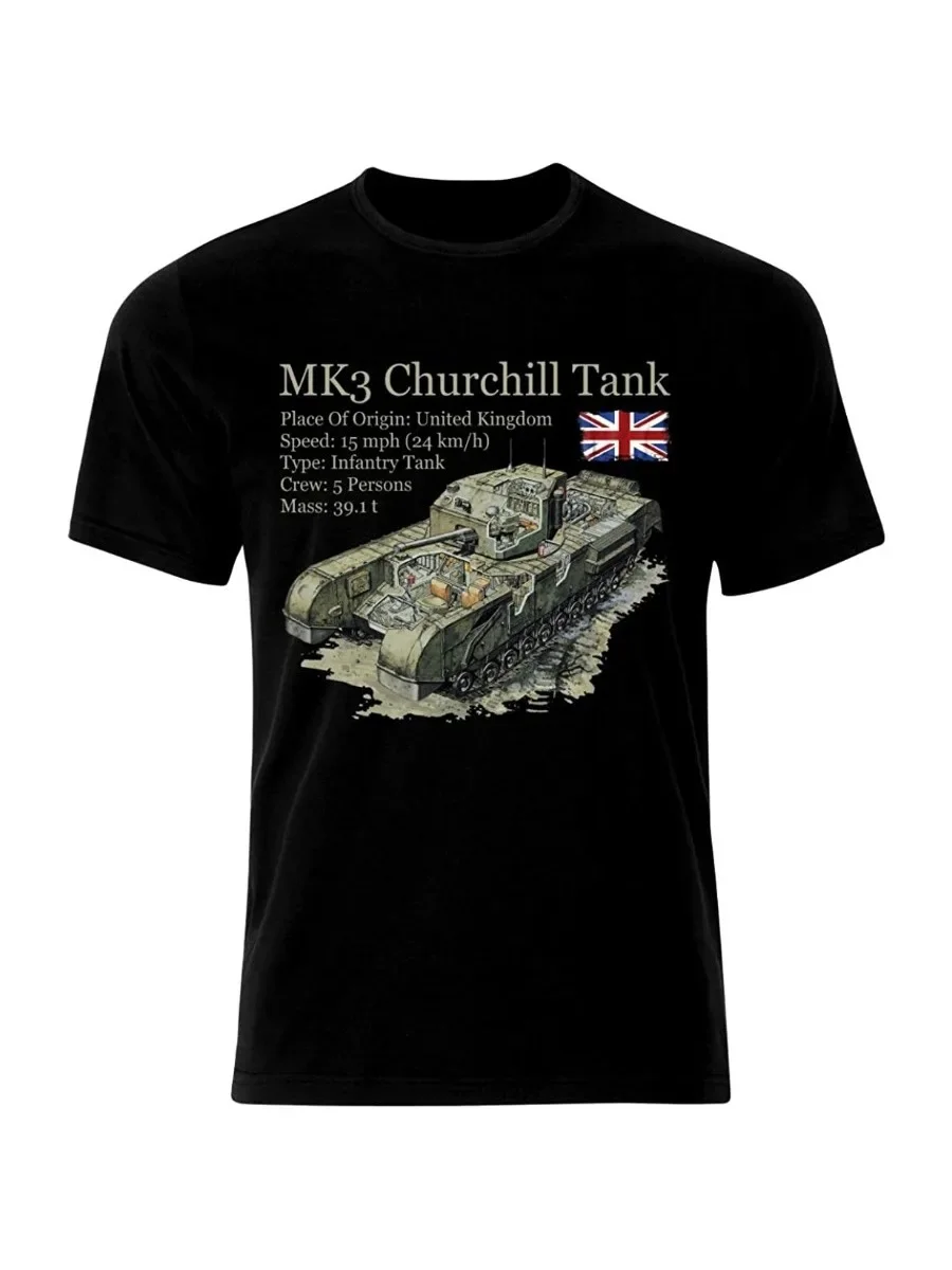 British MK 3 Churchill Tank T-Shirt The Second World War Panzer Armure Cotton O-Neck Short Sleeve Men's T Shirt New Size S-3XL
