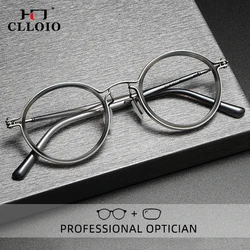 CLLOIO Retro Round Pure Titanium Anti Blue Ray Reading Glasses Men Myopia Glasses Luxury Acetate Prescription Eyewear Frames