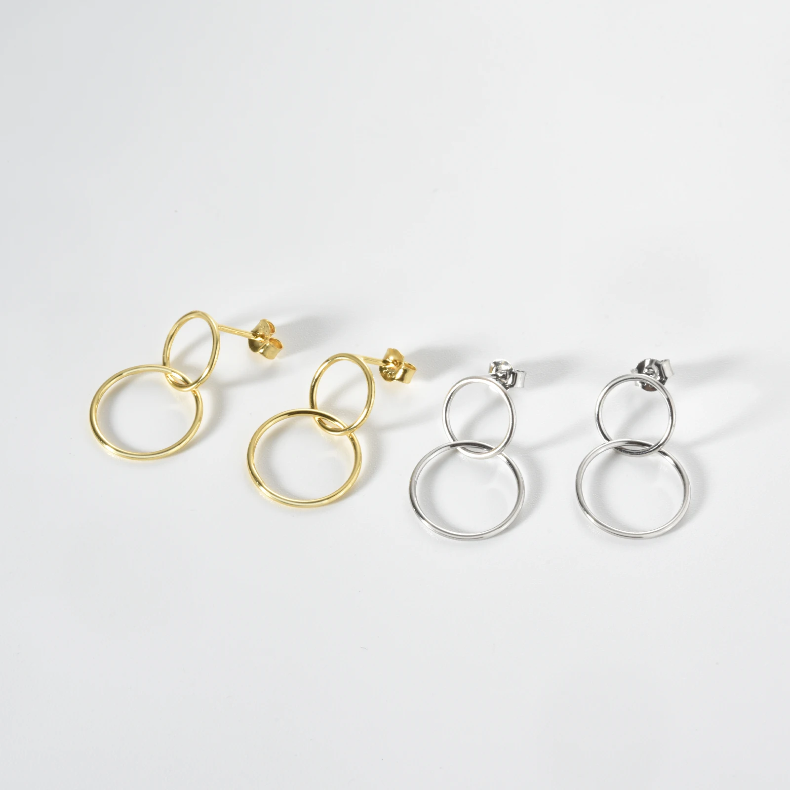 ANDYWEN 925 Sterling Silver Gold Small Two Circle Drop Earring 10mm 15mm 2023 Piercing Hoops Earring Pendientes Tiny Jewelry