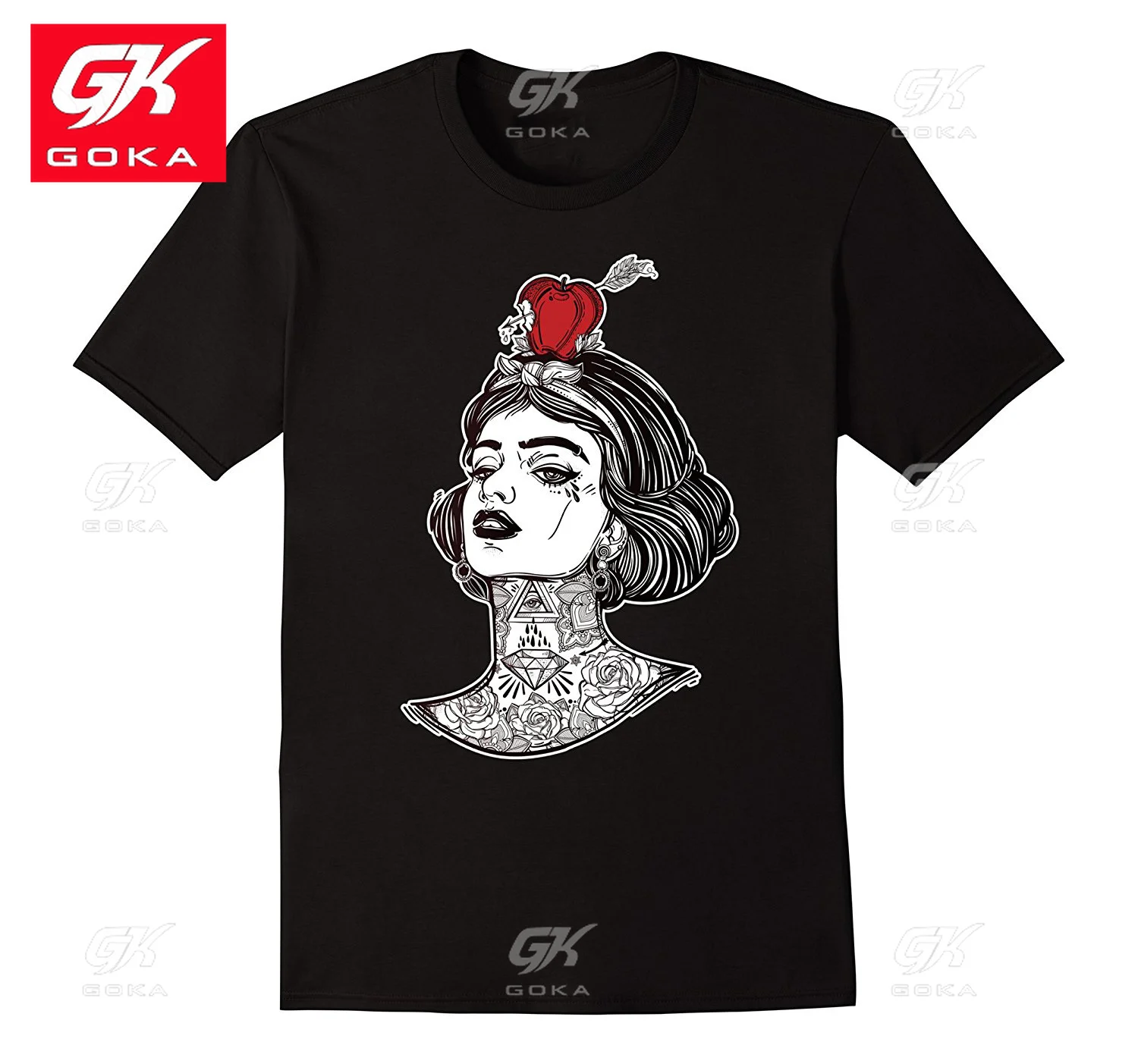 New Fashion T-Shirt Cotton Men Short Sleeve Tops Red Apple Arrow Aim T Shirts - William Tell Pin-Up Tattoo Printing Tee Shirts