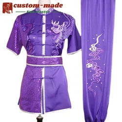 Custom Tailored Kung Fu Long Fist and Tai Chi Martial Arts Uniform for Competition Embroidered Dragon Clothes Purple