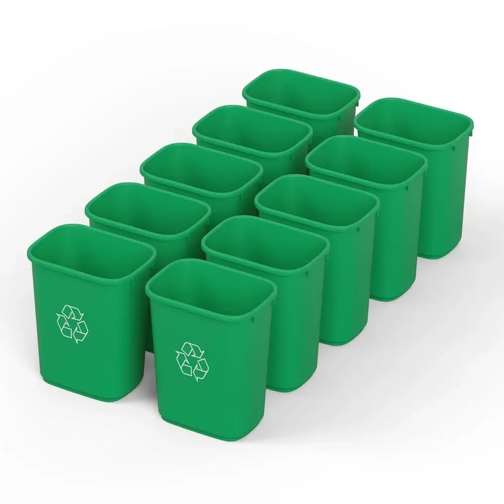 

10-Pack 28 Quart 7 Gallon Green Round Recycling Wastebasket Trash Cans