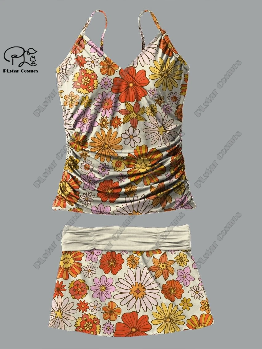 Damen V-Ausschnitt Sommer kleiner frischer Blumendruck Hosenträgerrock zweiteiliger Badeanzug Anzug Urlaub Reisen neuer Badeanzug Q-10