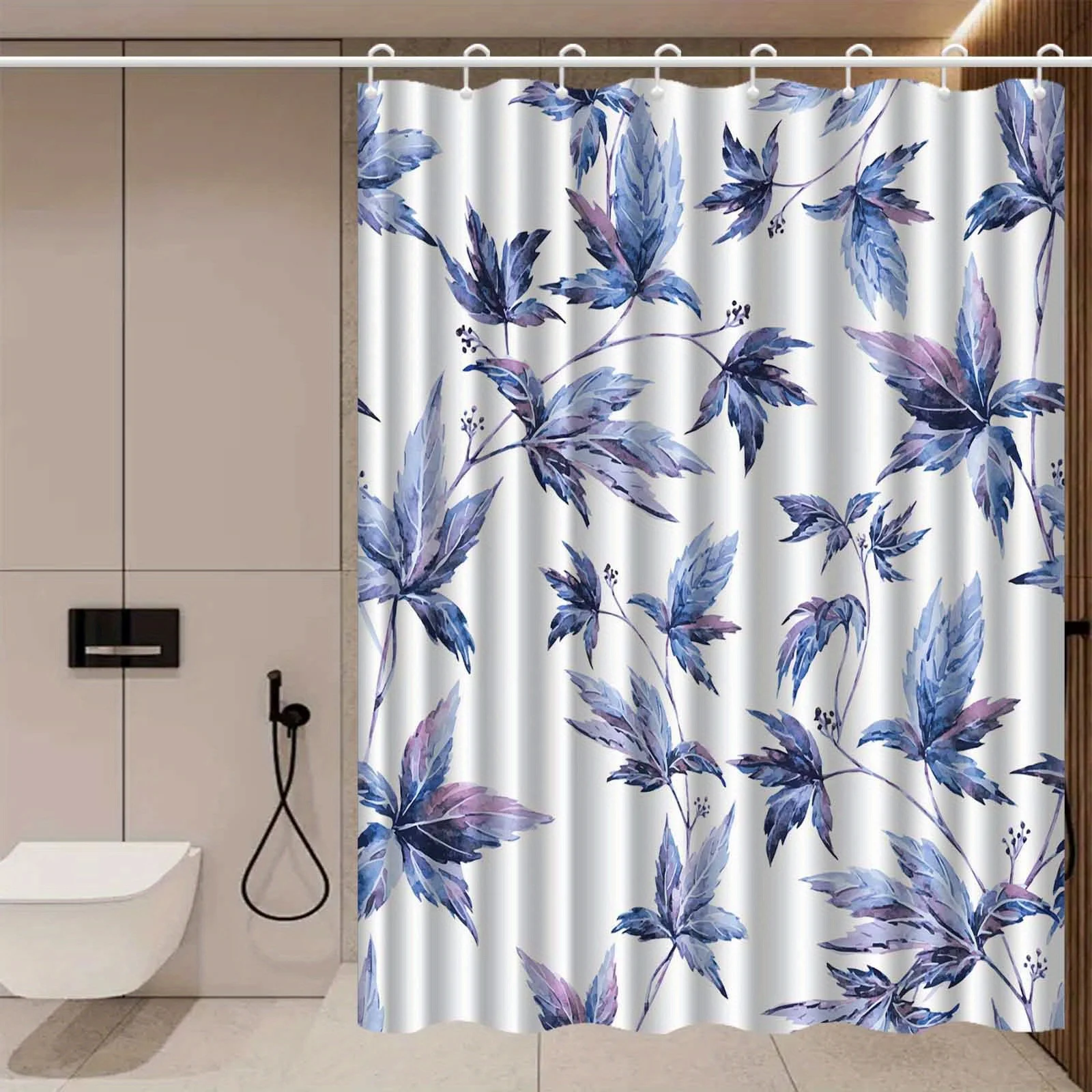 

1 шт., занавеска для душа с рисунком листьев клена в скандинавском стиле, высококачественная элегантная занавеска для ванной комнаты, узор украшения ванной комнаты
