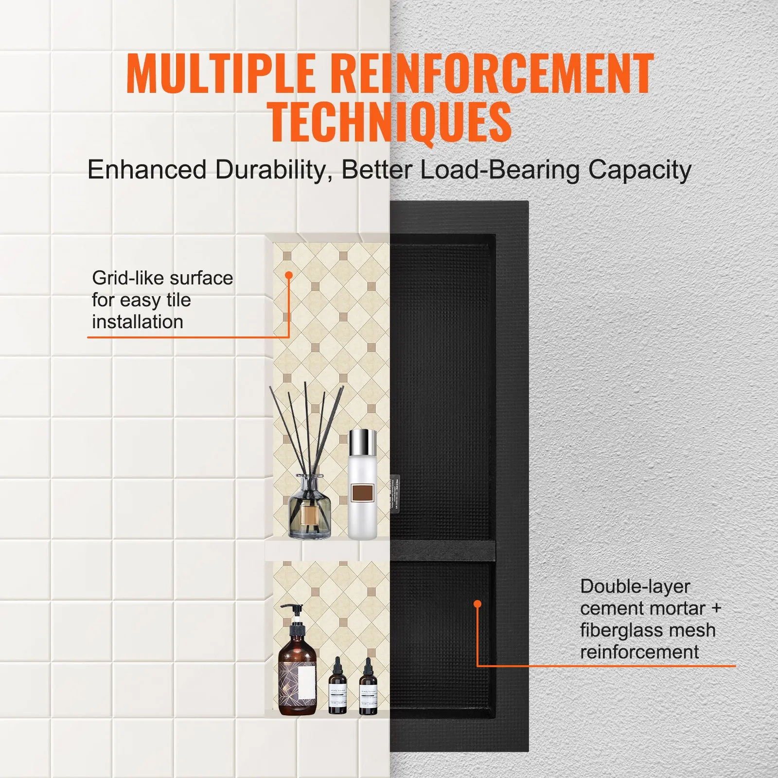 

Shower Niche 16x32x4" Double Shelf Wall-inserted for Shower Bathroom