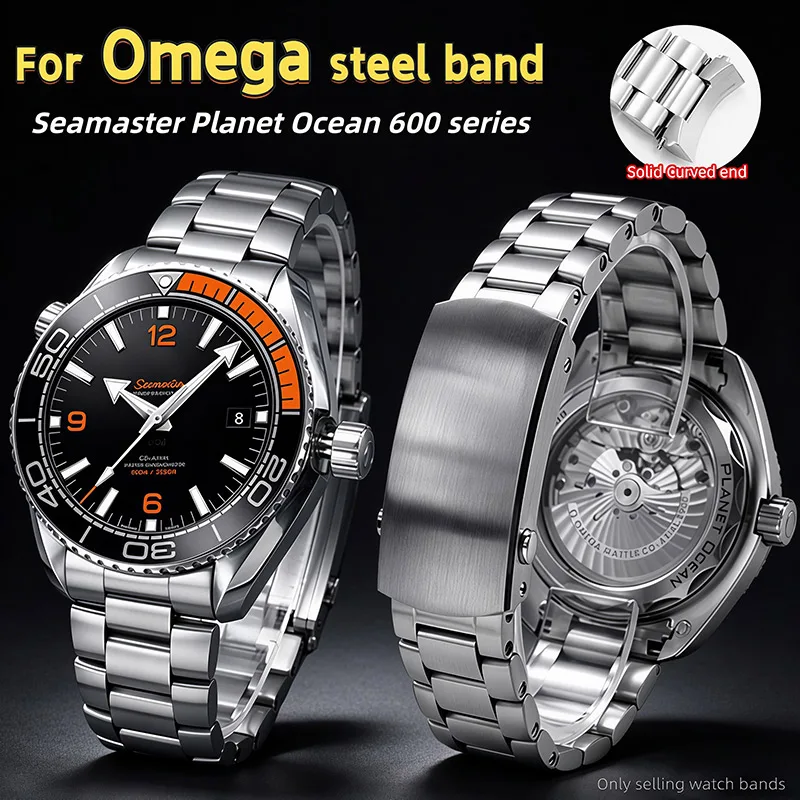 316L Solid Stainless Steel Curved End Watch Band 21mm for Omega Seamaster Planet Ocean 600 1 4 Orange Men's Replacement Bracelet