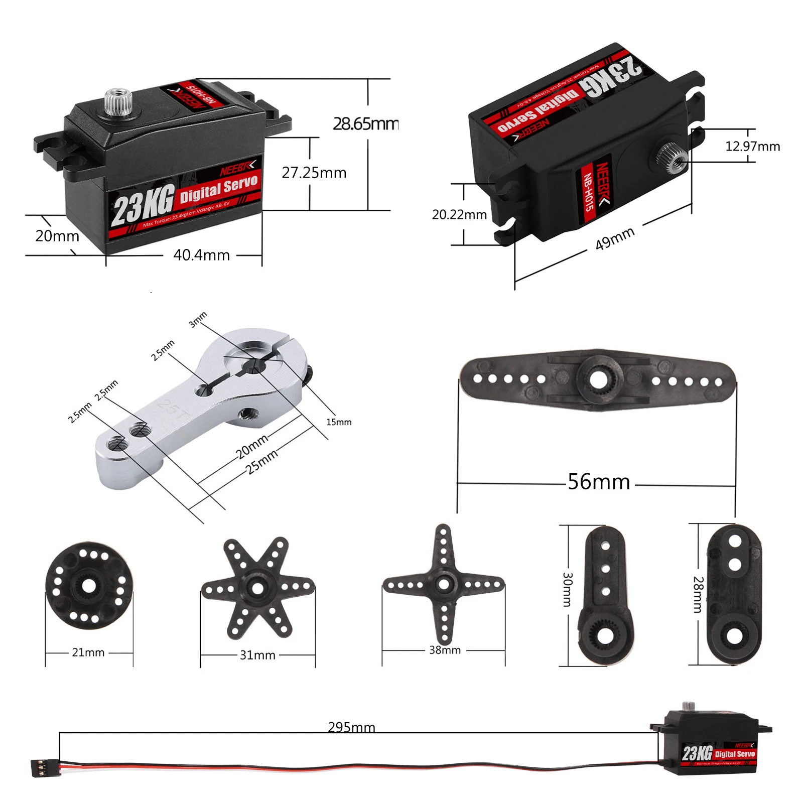 NEEBRC – Servo numérique Standard à corps court de 23KG, engrenage métallique à grand couple, profil bas pour voiture Robot Axial Scx10 chenille 1/8 1/10 RC