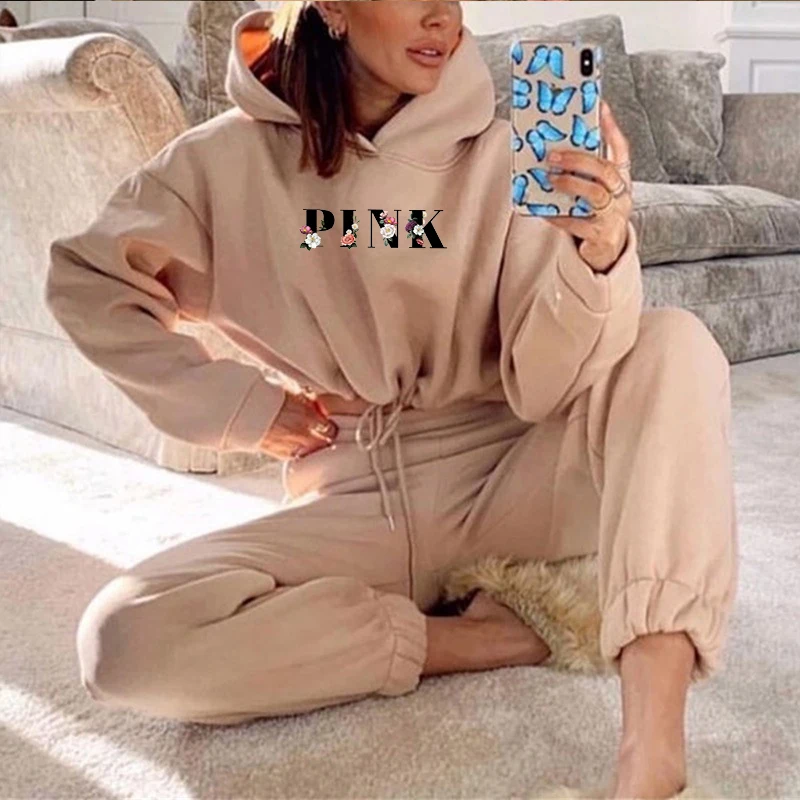 2024 Drawstring Women Hoodies Outfits Fashion Loose Women 2 Piece Suit Home Gym Tracksuit New Casual Solid Color Women Pants Set