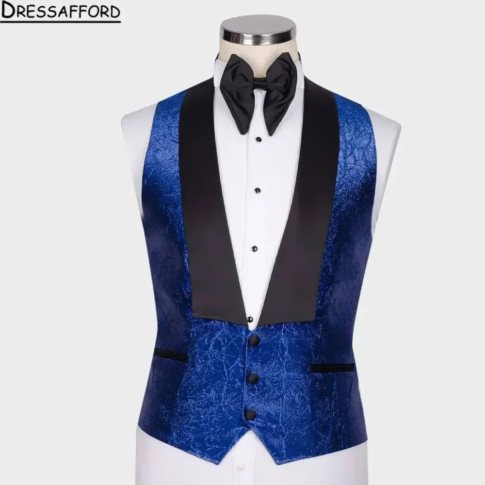 Trajes de Jacquard azul real para hombre, chaqueta, chaleco, pantalones, esmoquin para novio, banquete de negocios Formal, 3 piezas