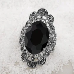 CAOSHI Beautiful Fashion Rings for Women Creative Hollow Design Big Oval Black Acrylic Accessories Party Female Trendy Jewelry