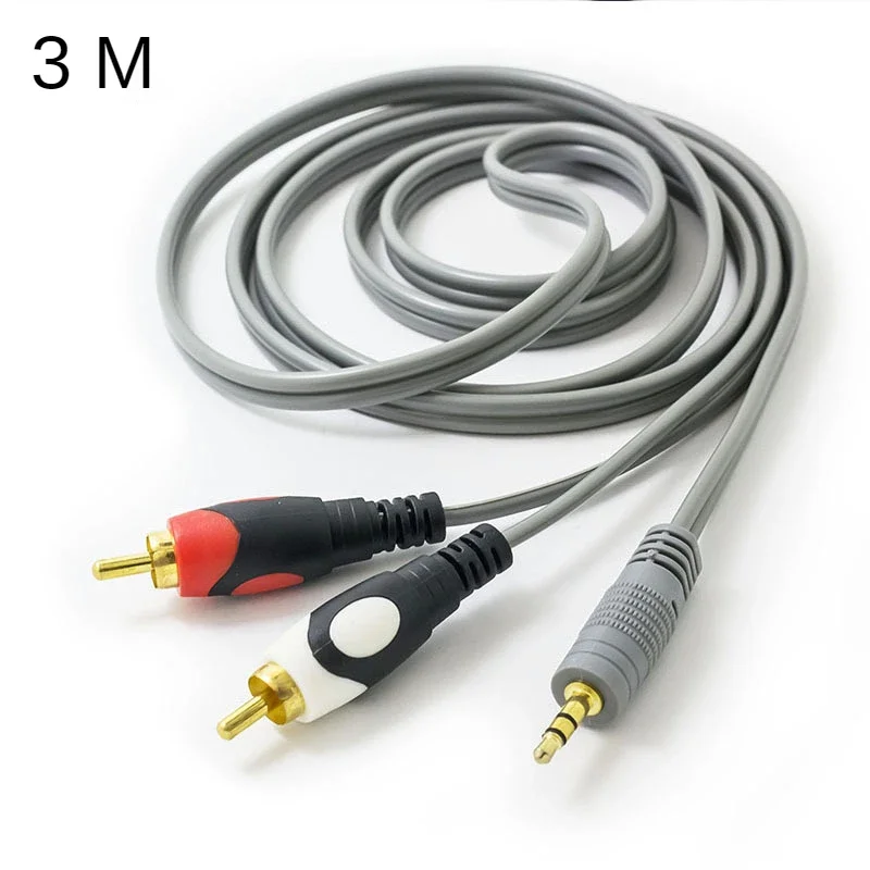 3 Meters Pure Copper Gray One-to-two Audio Speaker Cable 3.5/2RCA Cable OD 9.5MM