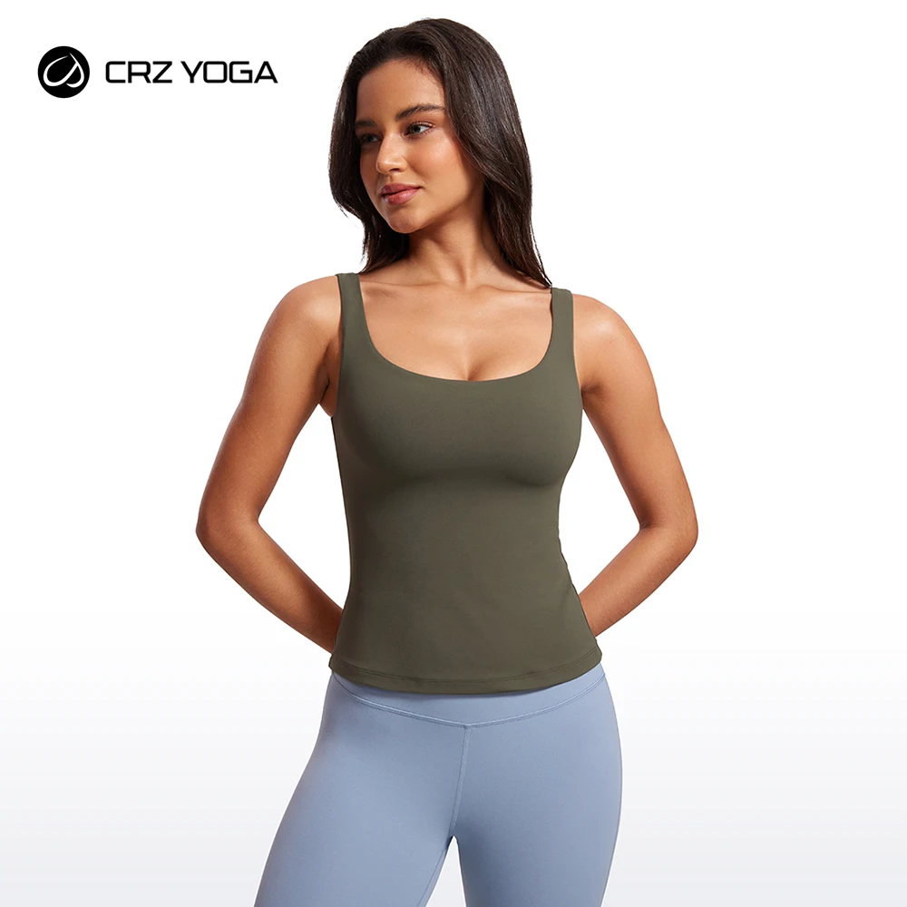 CRZ-camisetas sin mangas de entrenamiento para mujer, Tops cortos acolchados con cuello en U, camisola atlética, sujetador incorporado