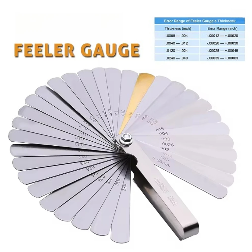 

Metric Feeler Gauge 32 Blades 0.04-0.88mm, Brass Gap Tool for Motorcycle Valve Tappet Clearance Measurement