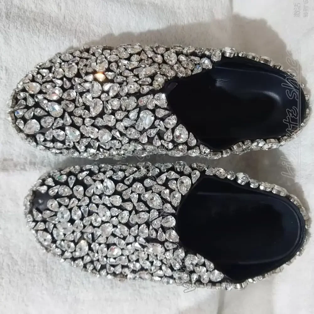 

Rhinestone Glossy Crystal Slippers Slip-On Luxury Fashion Elegant Concise Sexy Women Party Dress Women Shoes Flat With Round Toe