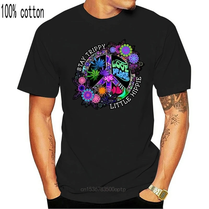 New Hippie Stay Trippy Little Hippie Love Peace Men Black T Shirt Cotton S 4Xl