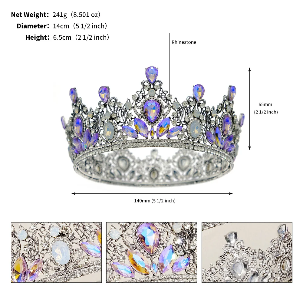 Miallo Luxury Shiny Elegant Purple Rhinestone Queen Tiara Crown Bridal Wedding Pageant Diadem Wedding Party Hair Accessories New
