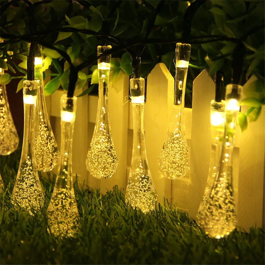 Solar Raindrop Fairy String Lights Outdoor 30/50LEDs Waterproof Christmas Garland Lights For Party Wedding Garden Holiday Decor