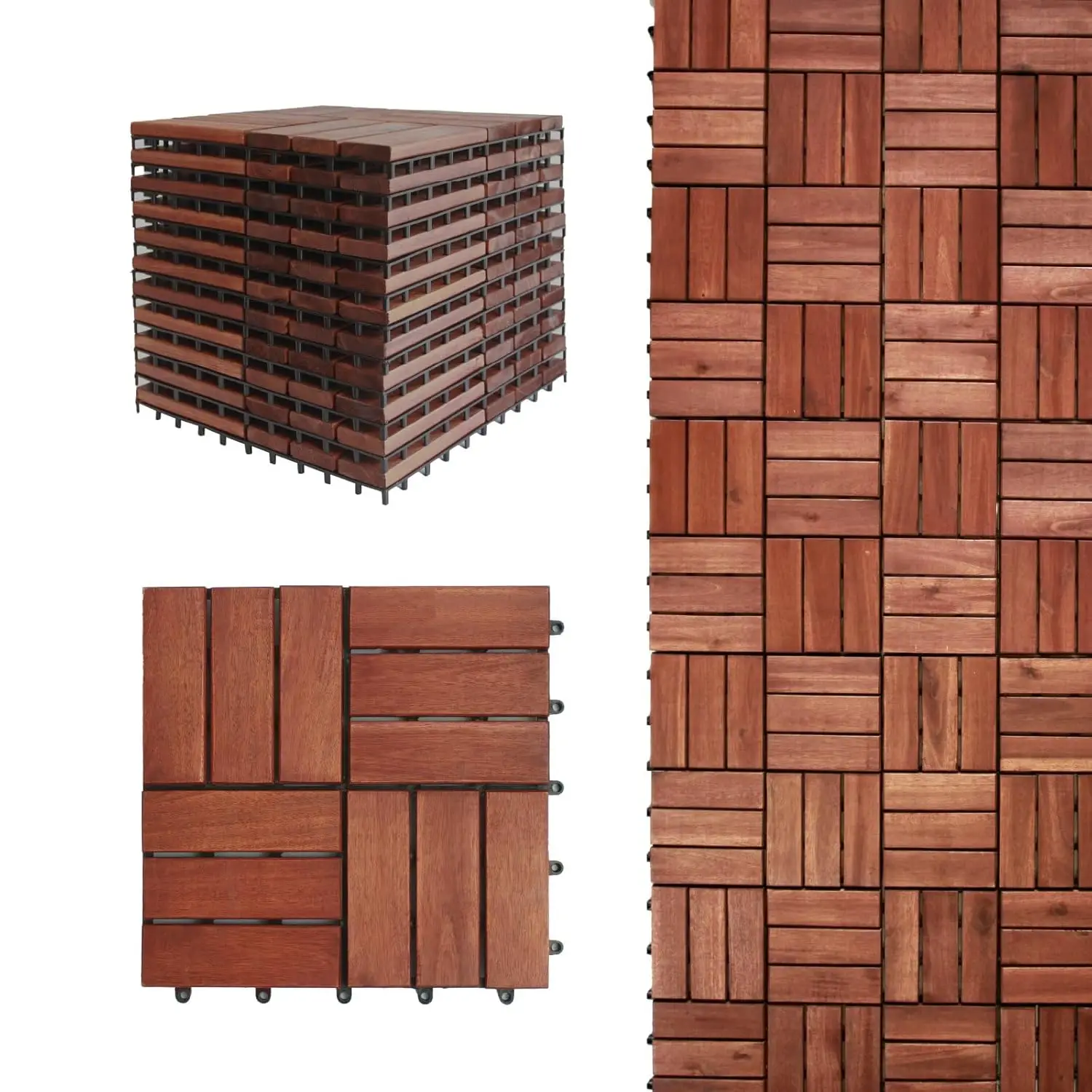 

10Pcs Interlocking Deck Tiles 12”X12” - Acacia Wood Tiles Outdoor Waterproof, Easy Snap Patio Floor Tiles For Indoor & Outdoor,