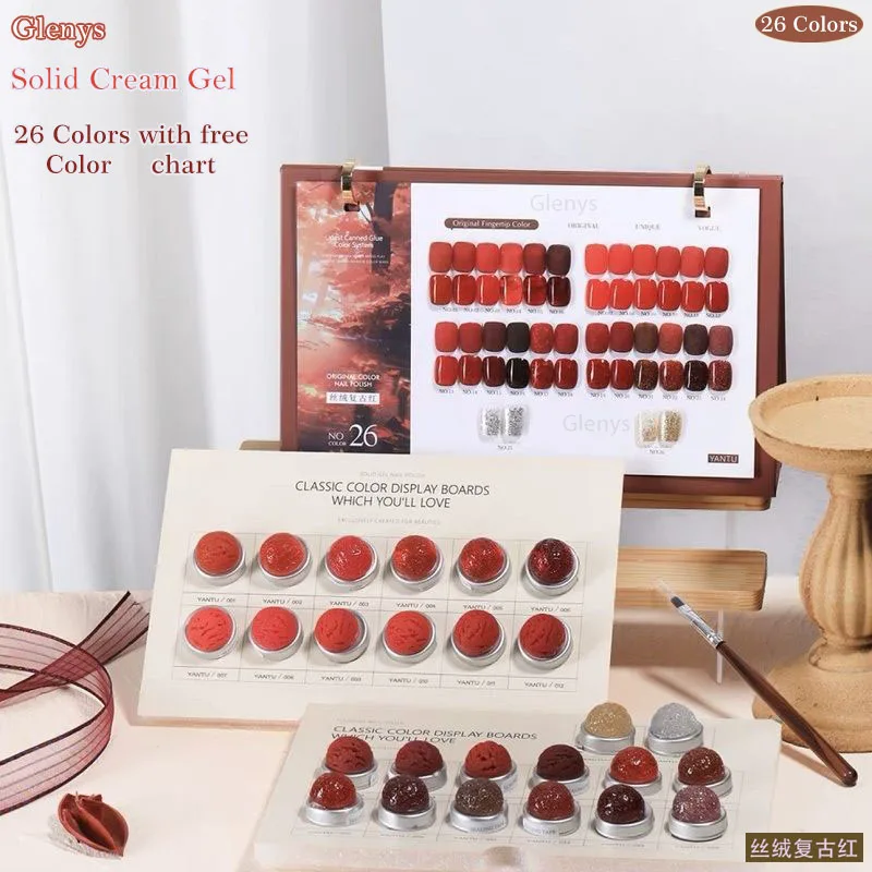 Glenys26 Velvet Vintage Red Solid Cream Gel with Colorful Charts Professional Painting Gel Nail Art UV Gel Paint Polishing Agent