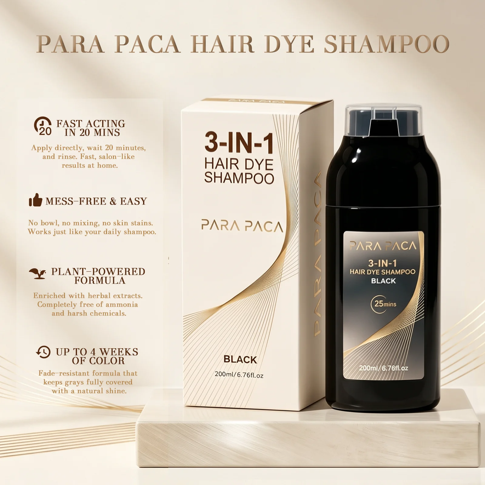 PARA PACA 3in1 Hair Dye Shampoo for GrayCoverage Ammonia-Free Semi-PermanentHerbal No Bleach Hair Coloring 200ml/6.77f1.oz