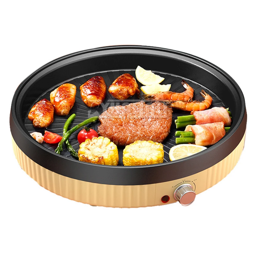 وعاء ساخن كهربائي منزلي 34 سم للشواء والبيتزا، ماكينة شواء غير لاصقة متعددة الوظائف