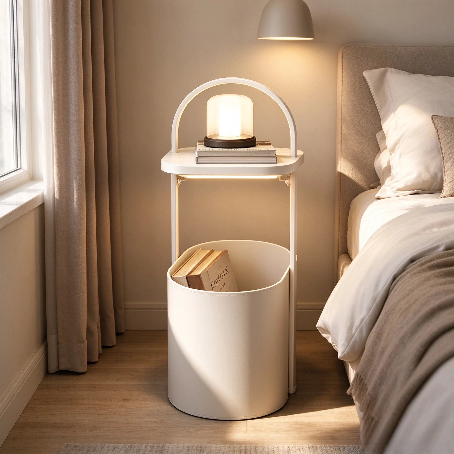 Ultra Slim Nightstand, Space Saving Narrow Bedside Storage Cabinet with Organizer for Small Bedroom and Apartment Furniture