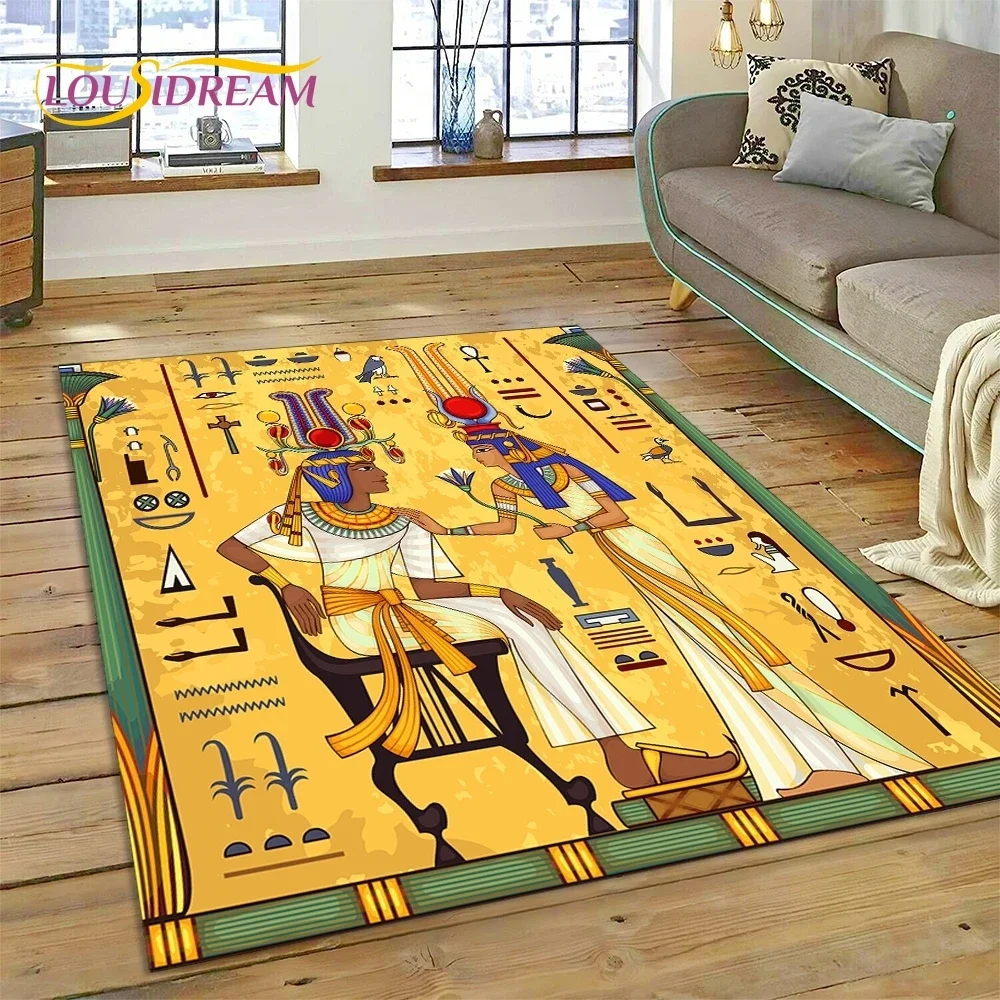 Pharaoh Hieroglyphic Egyptian Mythology Carpet Rug for Bedroom Living Room Home Sofa Decoration,Children Large Decor Floor Mat