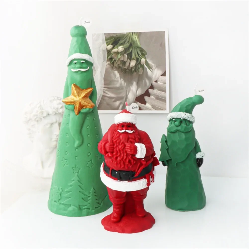 Multi Style 3D Christmas Tree Silicone Candle Moulds Beard Santa Claus Gypsum Mold Sock Sled Snowman Chocolate Gifts Party Decor