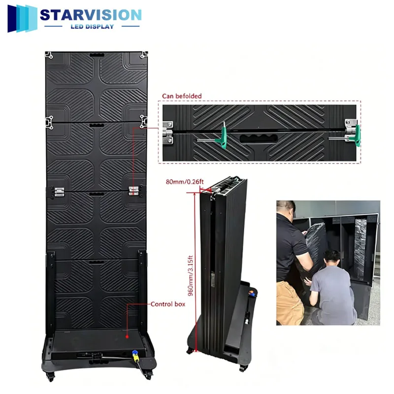 P1.86 P2 P2.5mm Foldable LED Poster Screen 640x1920mm Wheel-mounted Indoor Front Service Advertising Display For Conference Room