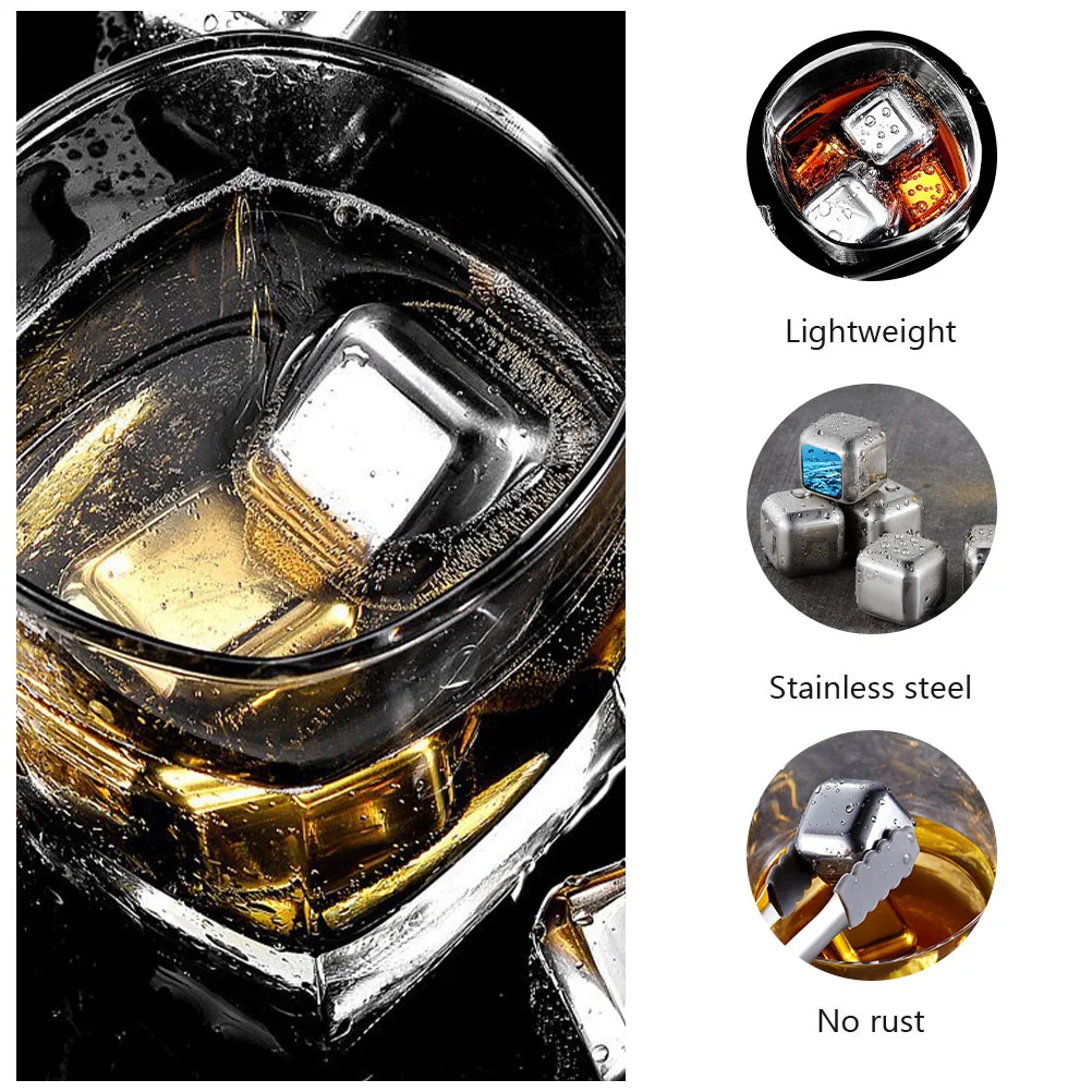 

Whiskey Ice Cube Reusable Steel Cubes Brick Block 304 Stainless Grid Blocks