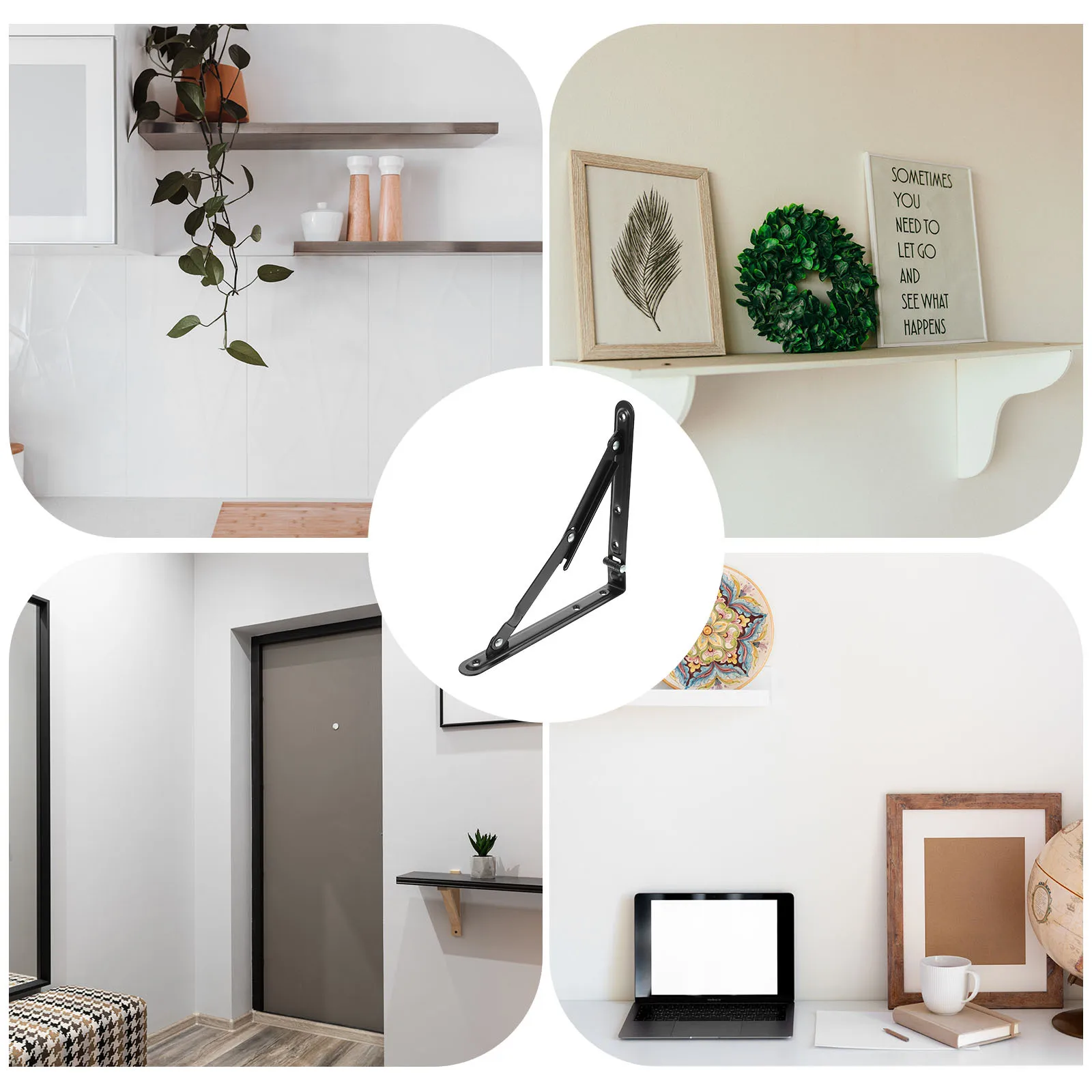 

2Pcs Folding Shelf Brackets Black Heavy Duty Support Brackets Foldable Wall Board Storage Rack Practical Space Saving