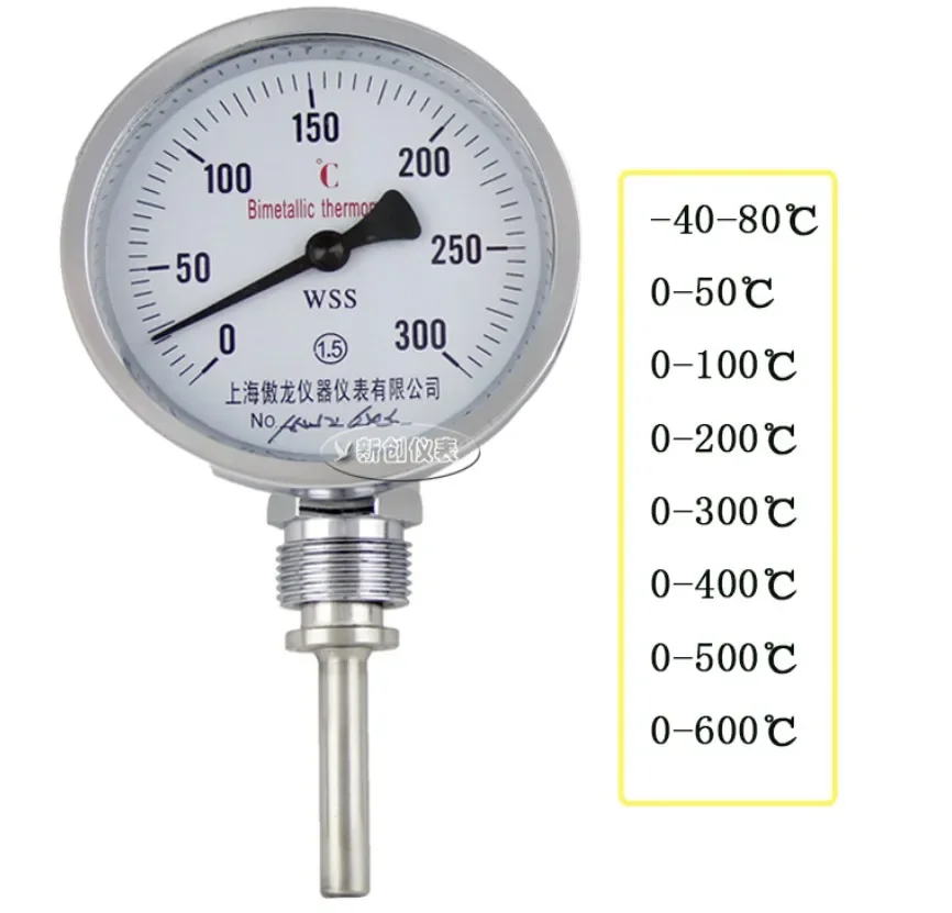 Wss-411 Bimetallic Thermometer Industrial Boiler Disc Thermometer Dial Diameter 100mm Any Temperature Can Be Customized 0~600℃