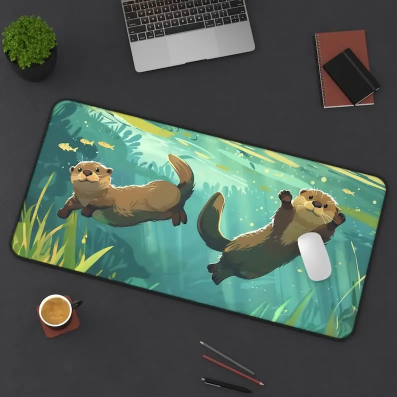 

Подводный настольный коврик Otters Kawaii Animal с милым дизайном реки, большой игровой коврик для мыши, подарок для любителя выдры, аксессуары для офисного стола