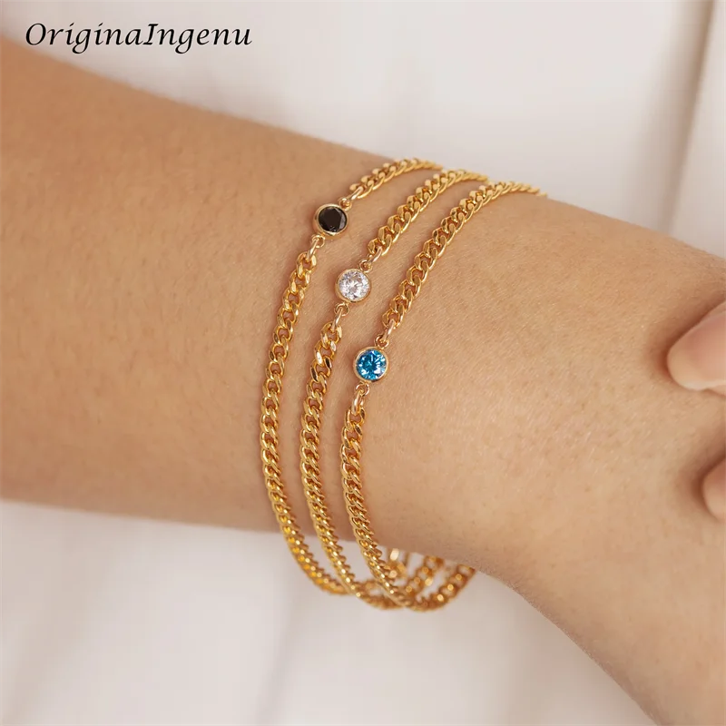Personalised Birthstones Zircon Bracelet 14K Gold Filled Curb Chain Bracelet Delicate Jewelry Tarnish Resistant Women Jewelry