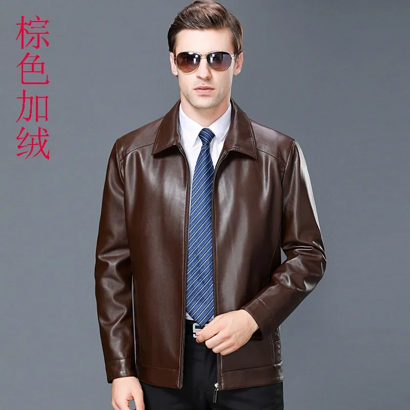 Autumn Winter New Jacket Men Business Casual Plush PU Leather Coat Male Clothing Thickened Leather Clothes Men's Coat Casaco FCY