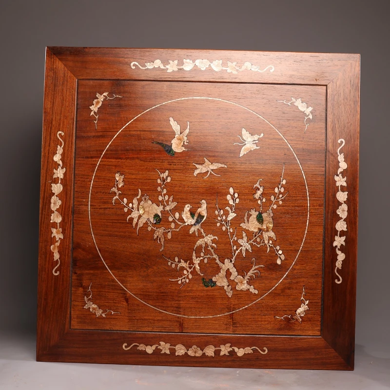 Antique Tea Table Mother of Pearl Inlaid Birds and Flowers Pattern Square Tea Desk Vintage Home Decor Collectible Furniture