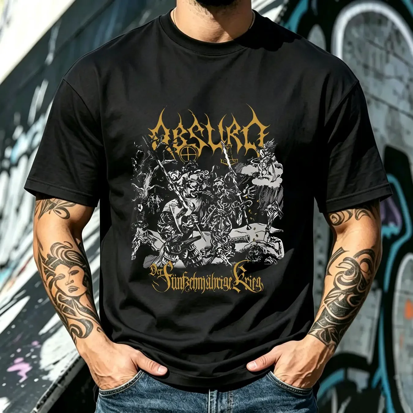 washed T Shirt Absurd Der Fünfzehnjährige Krieg S 2XL long sleeves vintage Washed streetwear Stylish Top For Everyday Wear