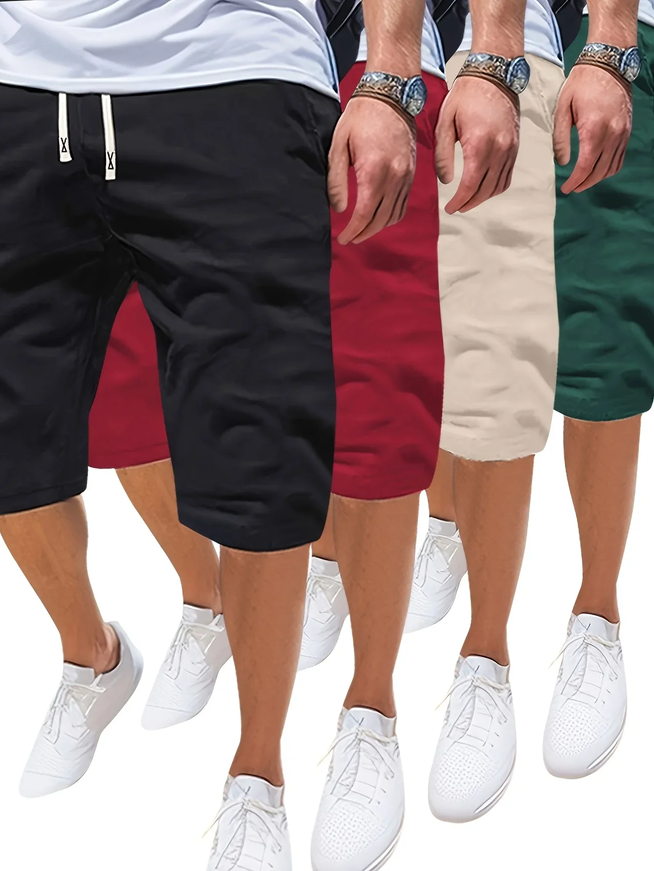 Summer Outdoor Sports Men's Solid Color Tunic Shorts with Pockets, Men's Beach Vacation Shortsrv