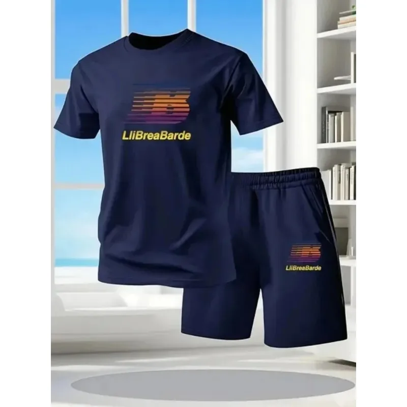 

New Men's Summer Short Sleeved T-shirt Set Fashion Two-piece Sportswear Casual Shorts Sportswear Men's Sportswear Set
