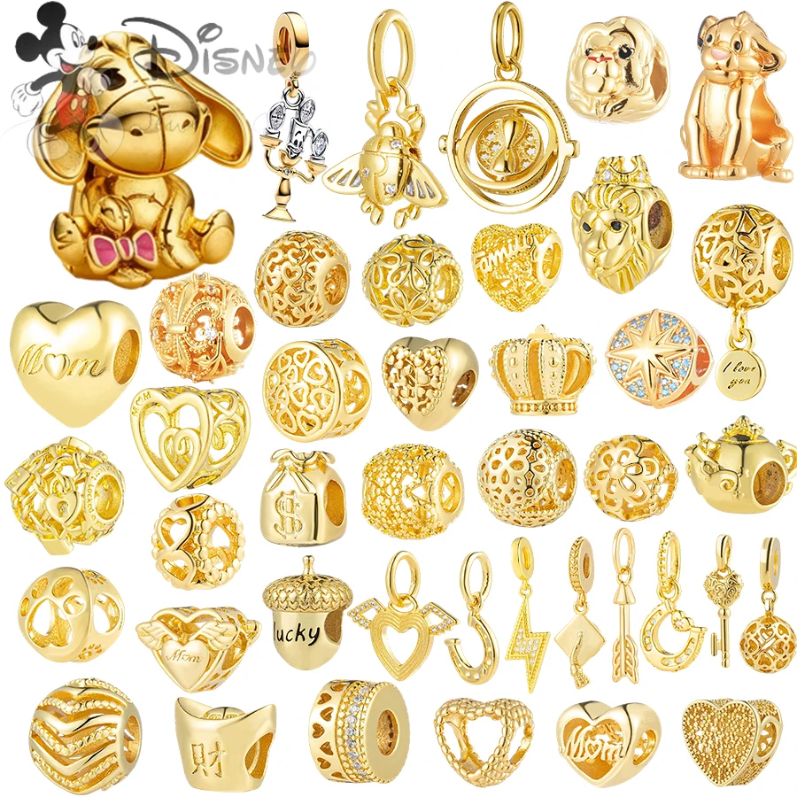 

2026 Gold Plated Disney Themed Charms for Bracelet DIY Jewelry Making Mickey Minnie Lion Crown Star Pendant Beads for Women Gift