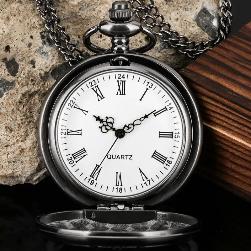 Antique Black Leaf Pattern Display Games Design Vintage Pocket Watch Men's Steampunk FOB Women Clock with 80cm/30cm Chain