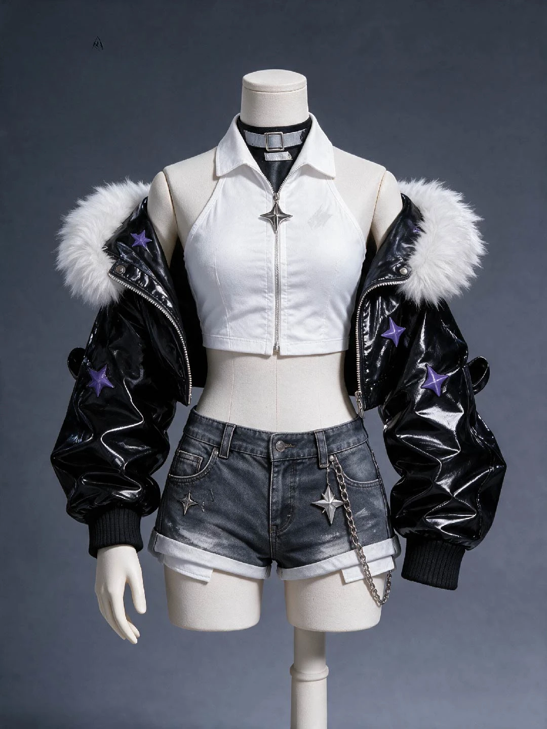 Nijisanji EN Elira Pendora Virtual Idol Cosplay Costume New Outfit Fashion leather coat denim shorts headwear Halloween uniform
