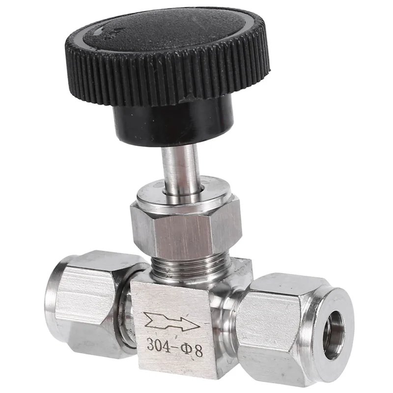 Adjustable Needle Valve O.D 8mm Tube Stainless Steel 304 High Pressure Acid Proof Straight Card Set Crane