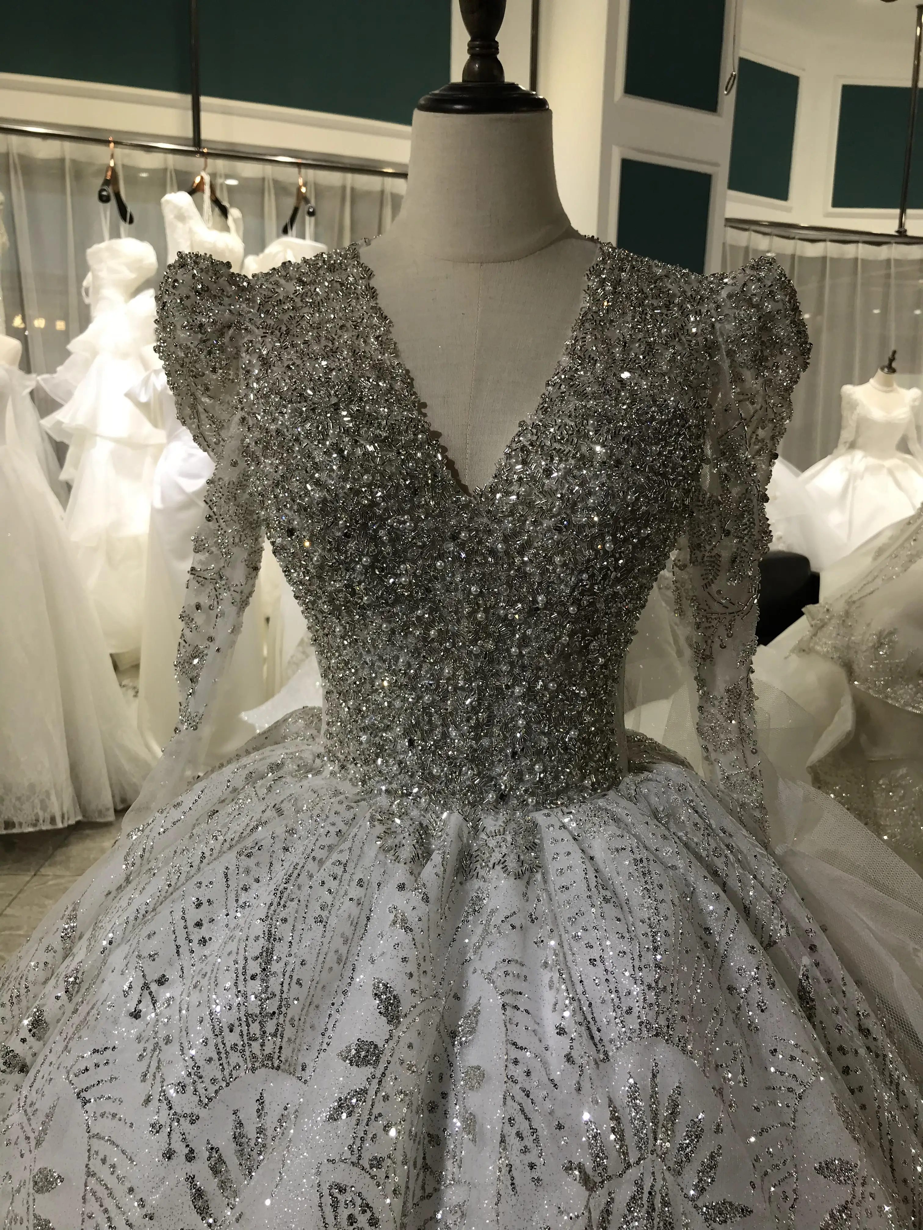 Kisswhite Green Collection customized Wedding Dress V neck glitters Crystals Ball Gown custom made Bridal dress