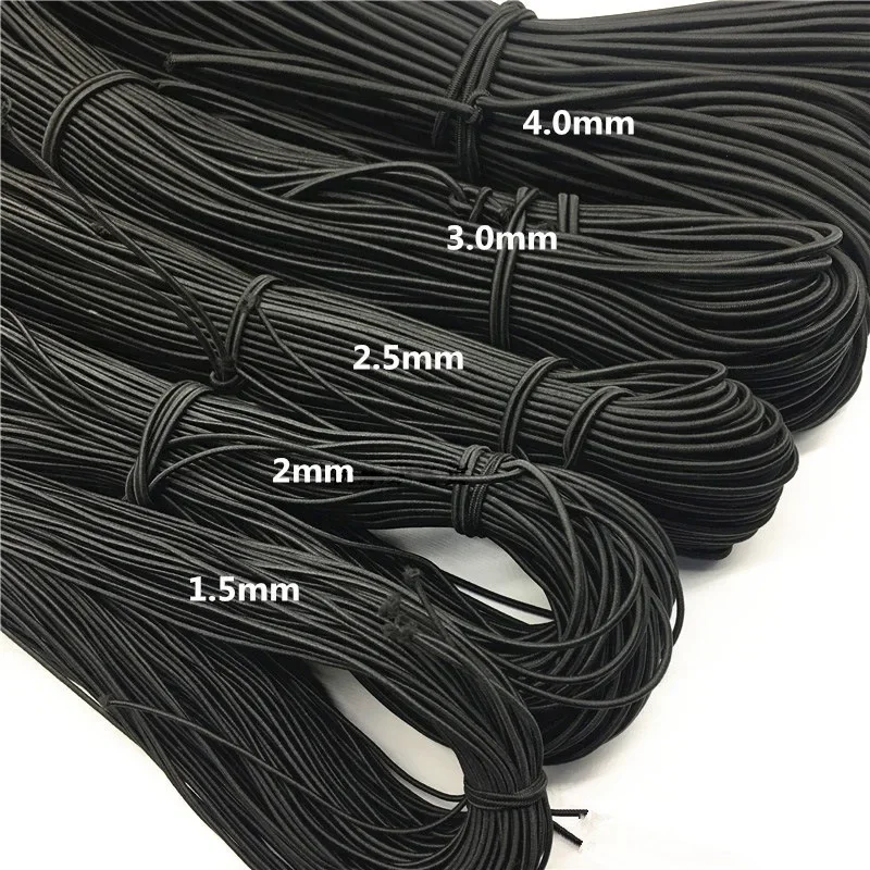 Round Elastic Rubber Bands, Stitching Rope, Tape Cord, DIY Costura, Acessórios de Roupas, Branco, Preto, Casamento, 1mm, 2mm, 3mm, 4mm