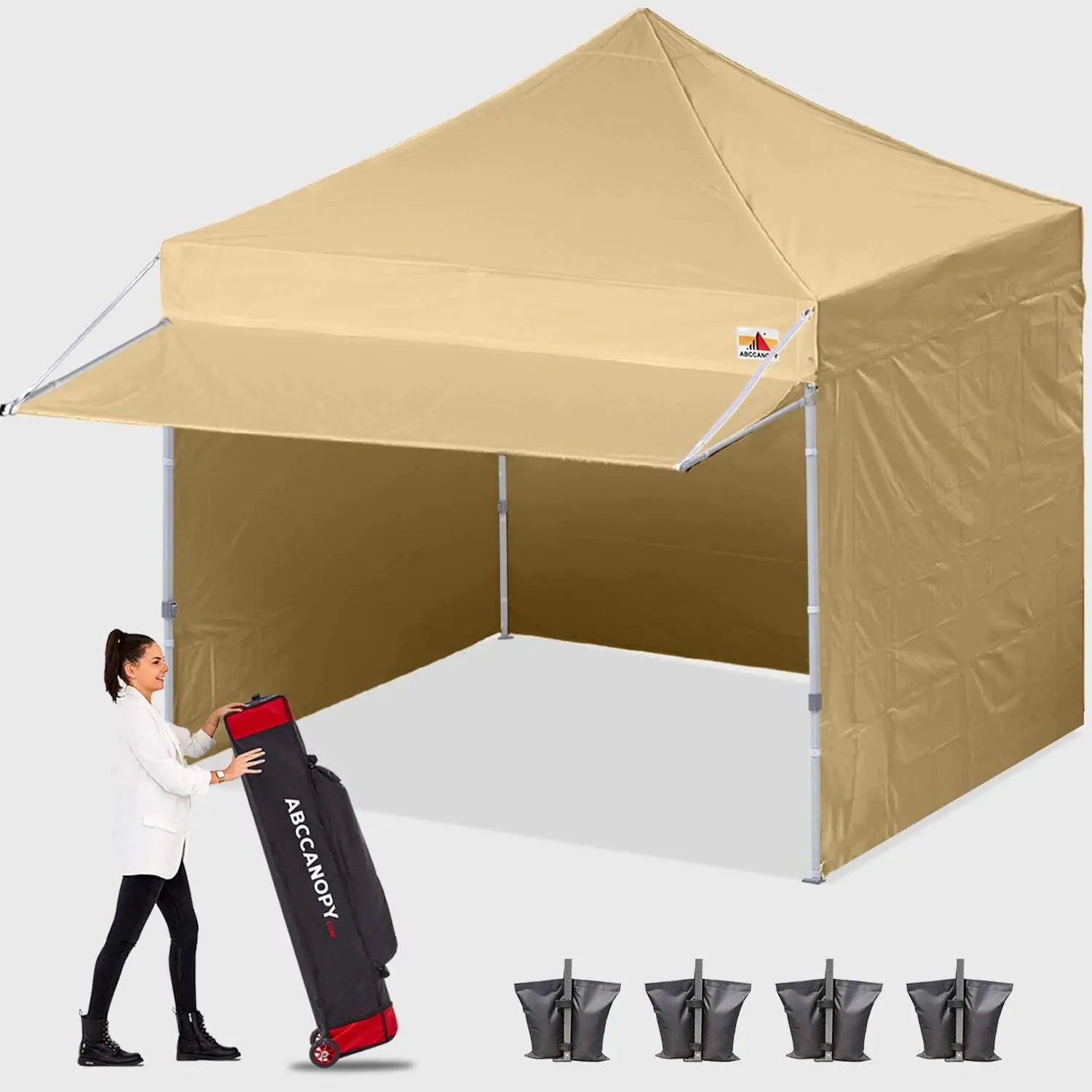 

Pop up Canopy Tent with Awning and Sidewalls 10x10 Market -Series, Beige