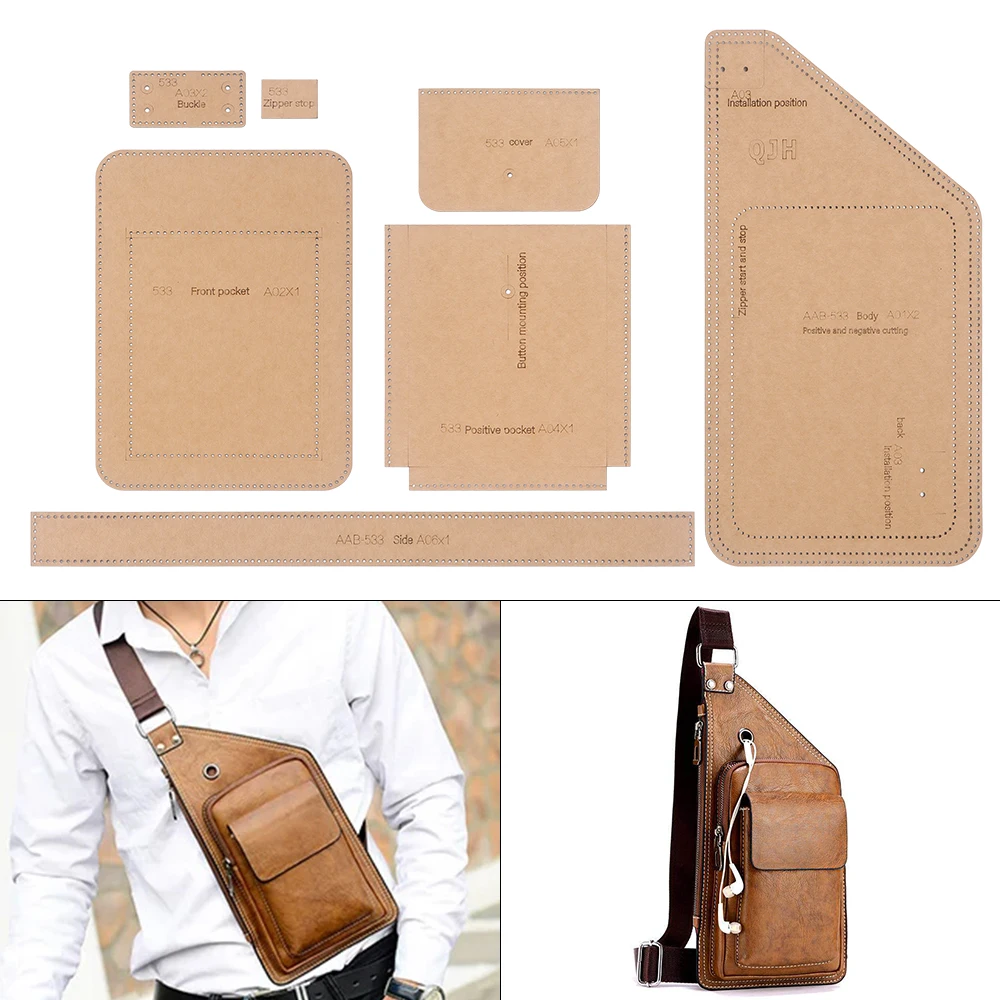 DIY Leather Goods Kraft Paper Template For Men's Fashion Chest Bag Sewing Pattern  Handmade Shoulder Bag Cutting Pattern Stencil