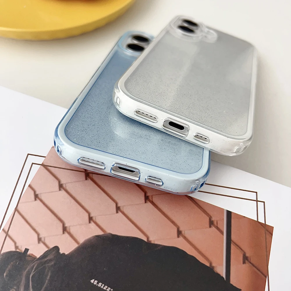 Ins الكورية بريق غطاء 3 في 1 للصدمات آيفون 17 16 15 14 زائد 13 12 برو ماكس آيفون 11 حافظة واضحة لينة الوفير الجلد فوندا