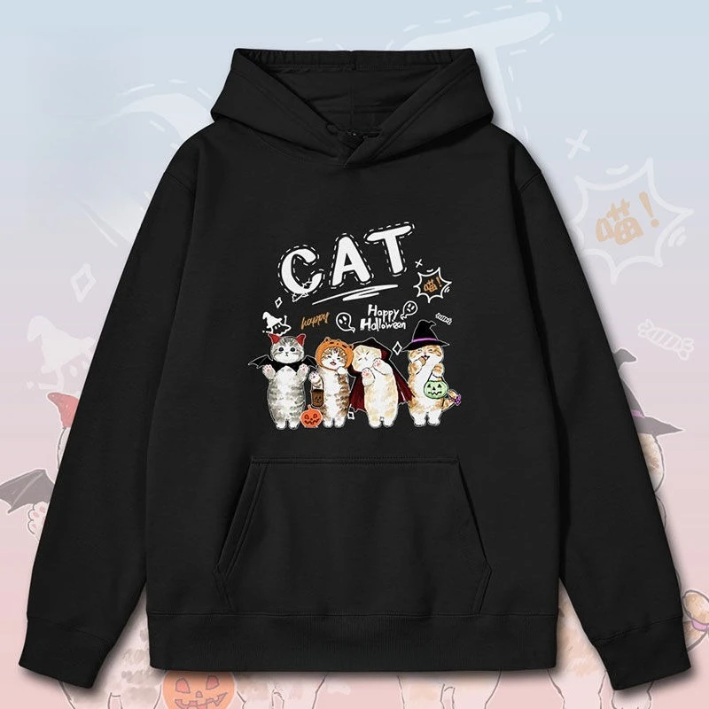 

Halloween Men and Women Sweater Hoodie Autumn Black Cat Cute Vampire Cartoon Boy Girl Children Long Sleeve Parent-child Outfit