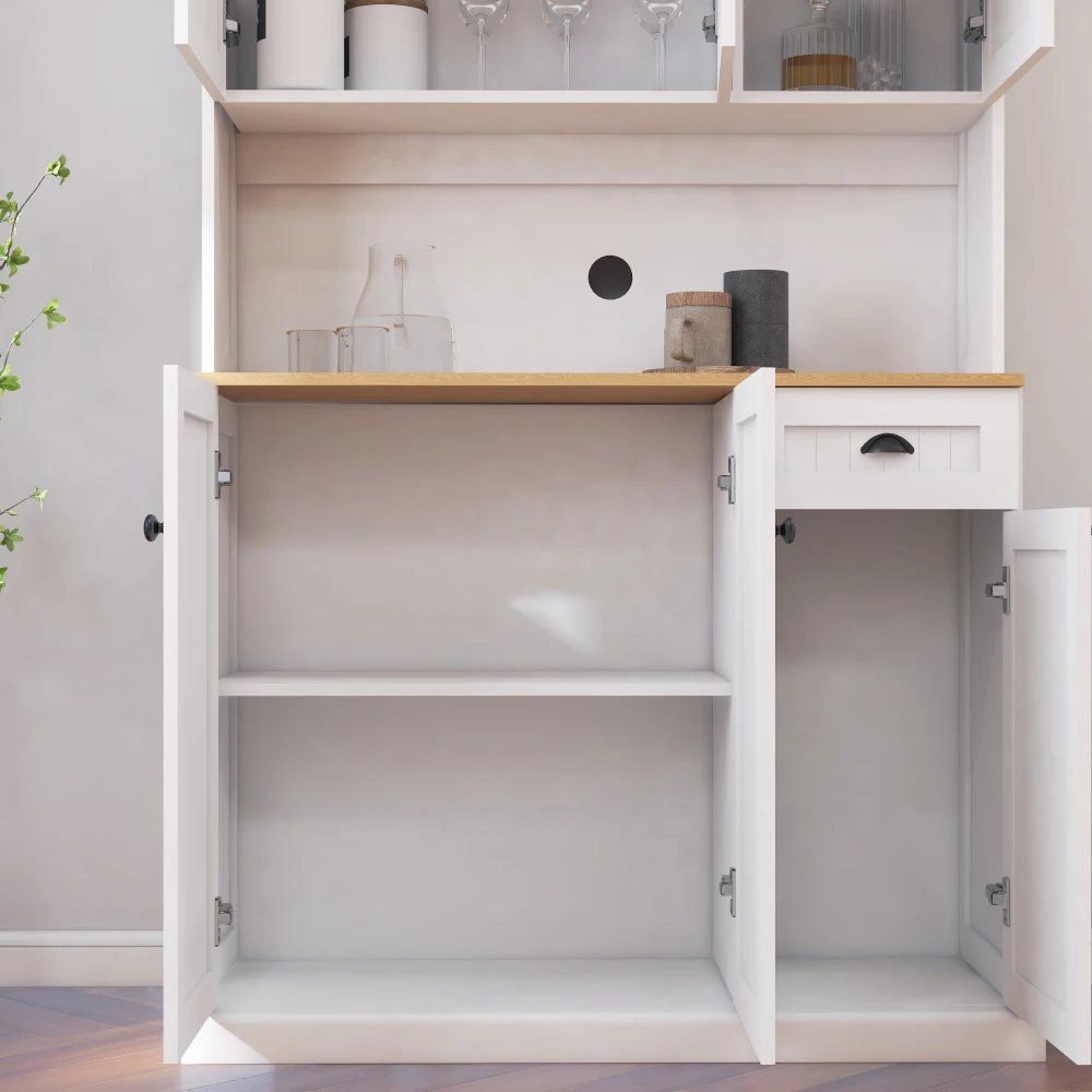 Kitchen Pantry Storage Cabinet with Microwave Oven Countertop, Freestanding Hutch Cabinet with Adjustable Shelves